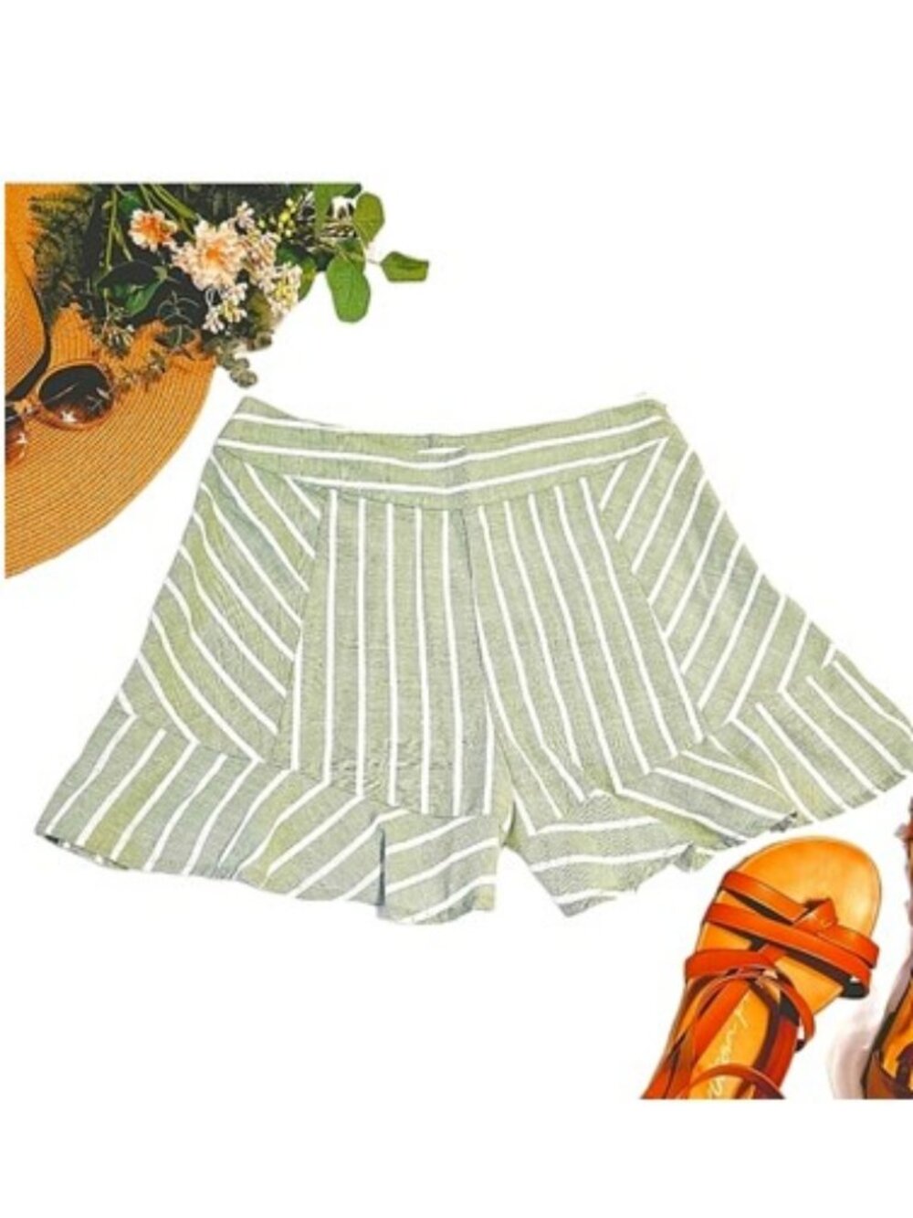 Nectar Clothing Women's Shorts Size Medium Green White Striped Spring Flowy Y2K